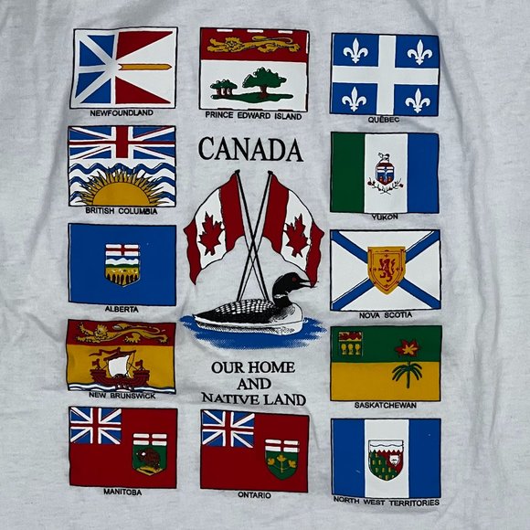 Canada Vintage 1990s Province Flags White Large T-Shirt - Picture 2 of 6